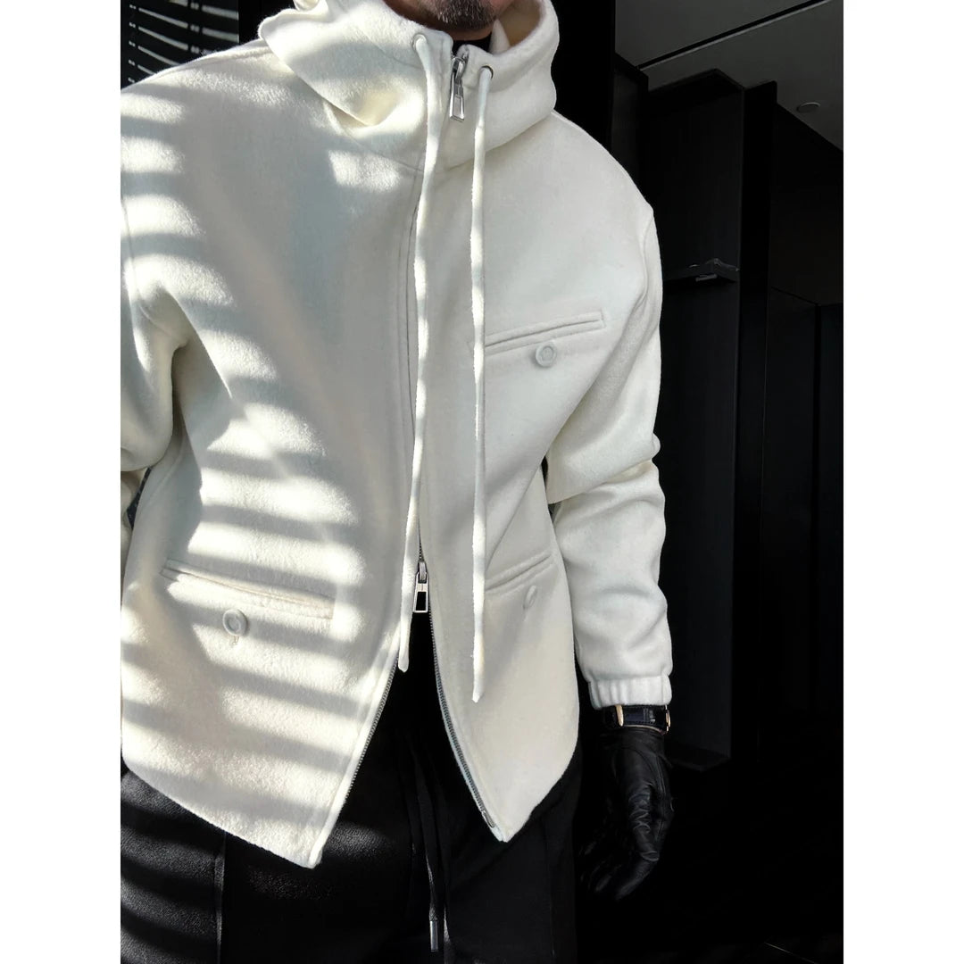 Hooded Drawstring Zip-Up Jacket-VibeCloset