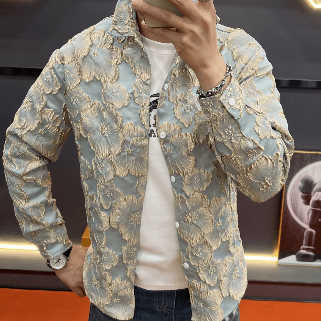 Trendy 3D Embroidered Carved Men's Shirt Jacket-VibeCloset