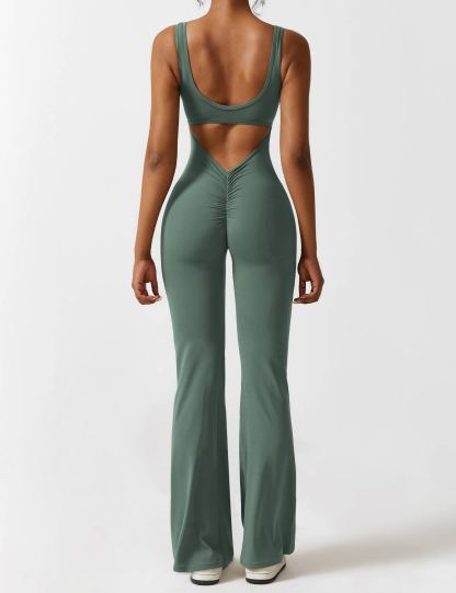 🩱 V-Back Flared Jumpsuit-VibeCloset