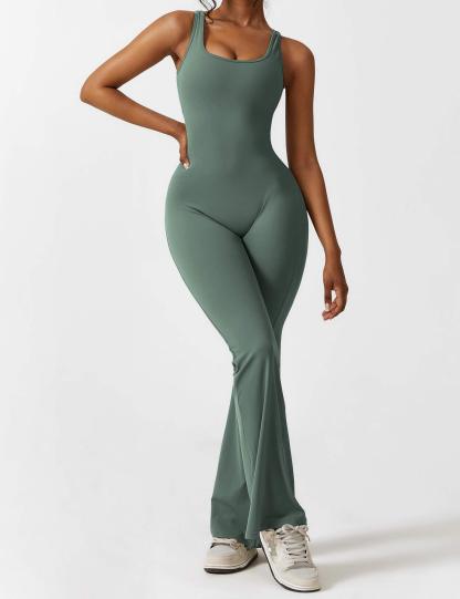 🩱 V-Back Flared Jumpsuit-VibeCloset