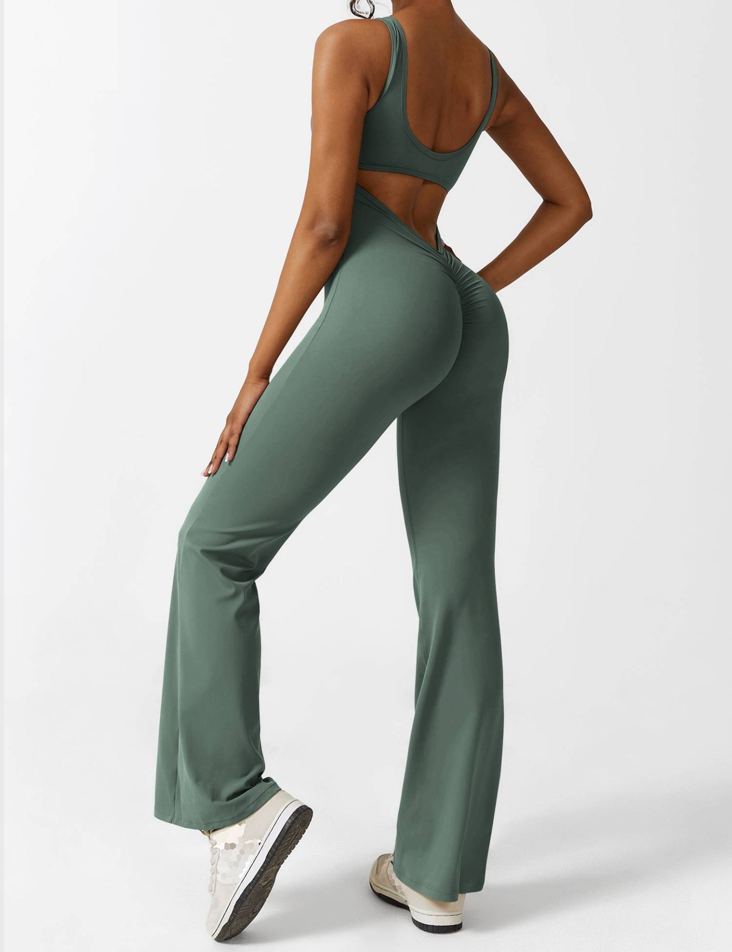 🩱 V-Back Flared Jumpsuit-VibeCloset