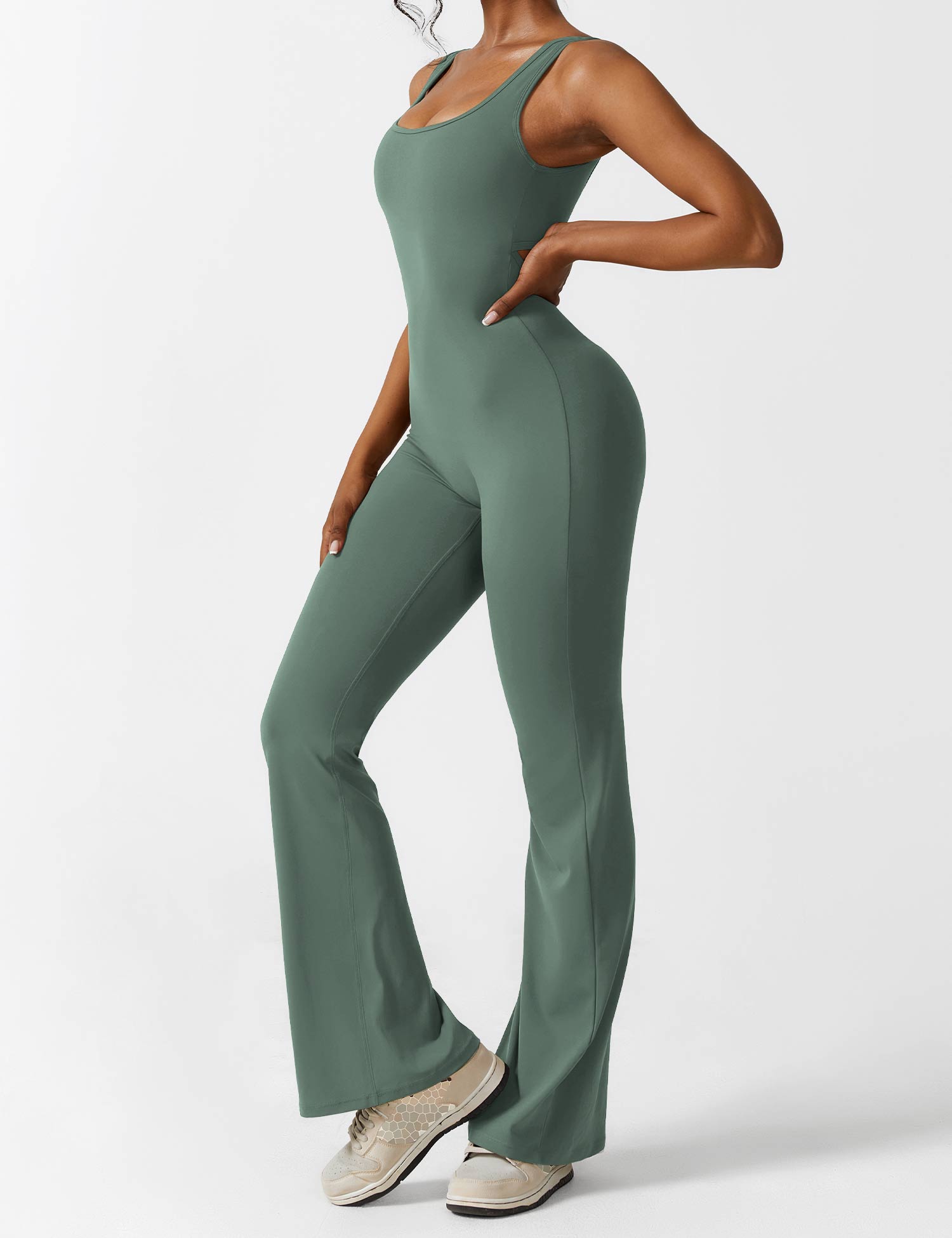🩱 V-Back Flared Jumpsuit-VibeCloset