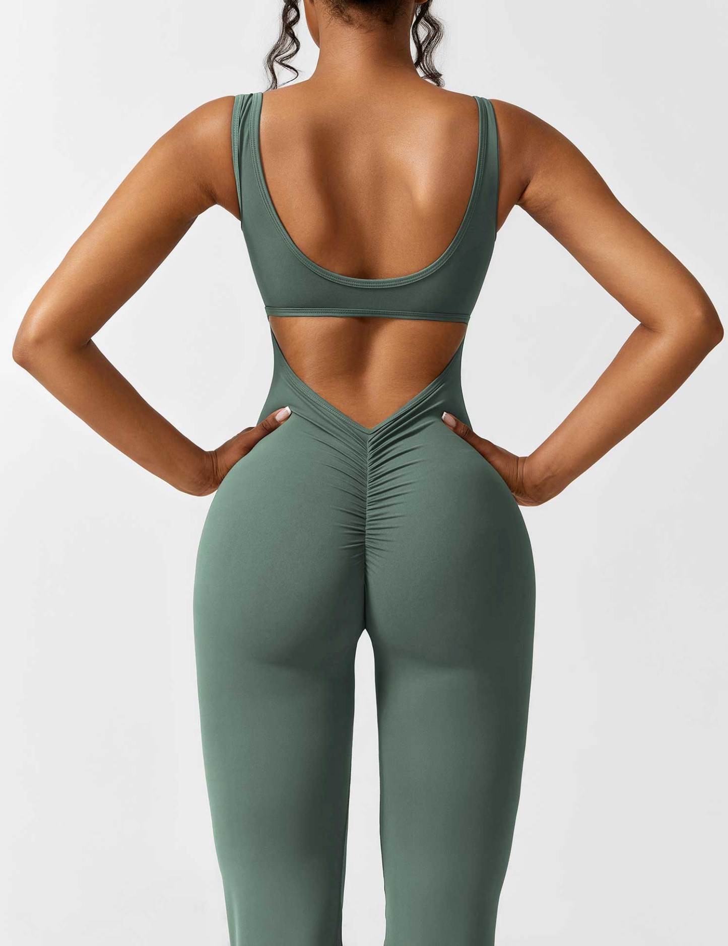 🩱 V-Back Flared Jumpsuit-VibeCloset