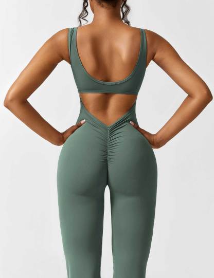🩱 V-Back Flared Jumpsuit-VibeCloset