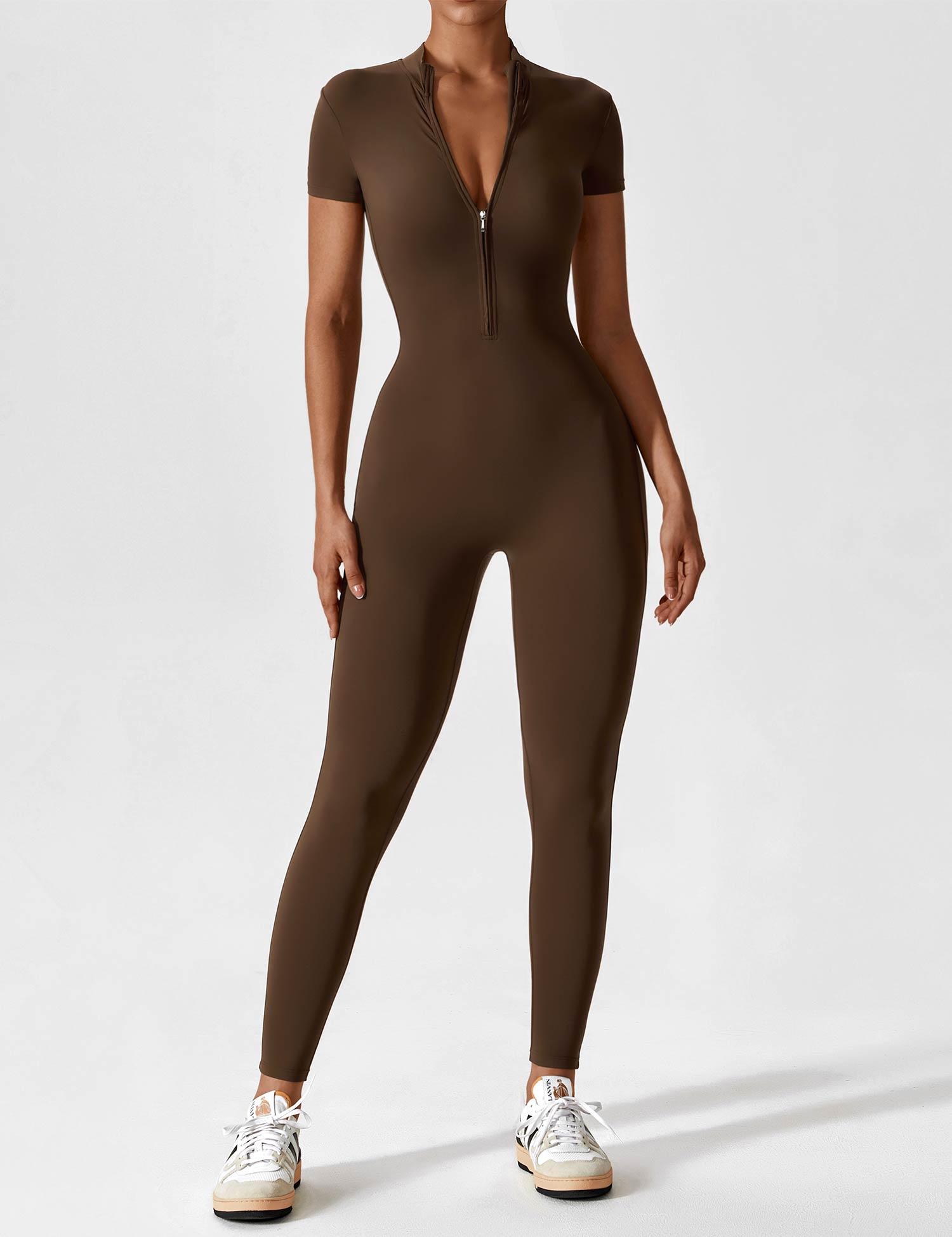 🩱 Long Sleeve/ Short Sleeve Zipper Jumpsuit-VibeCloset