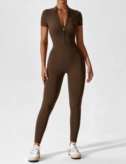 🩱 Long Sleeve/ Short Sleeve Zipper Jumpsuit-VibeCloset