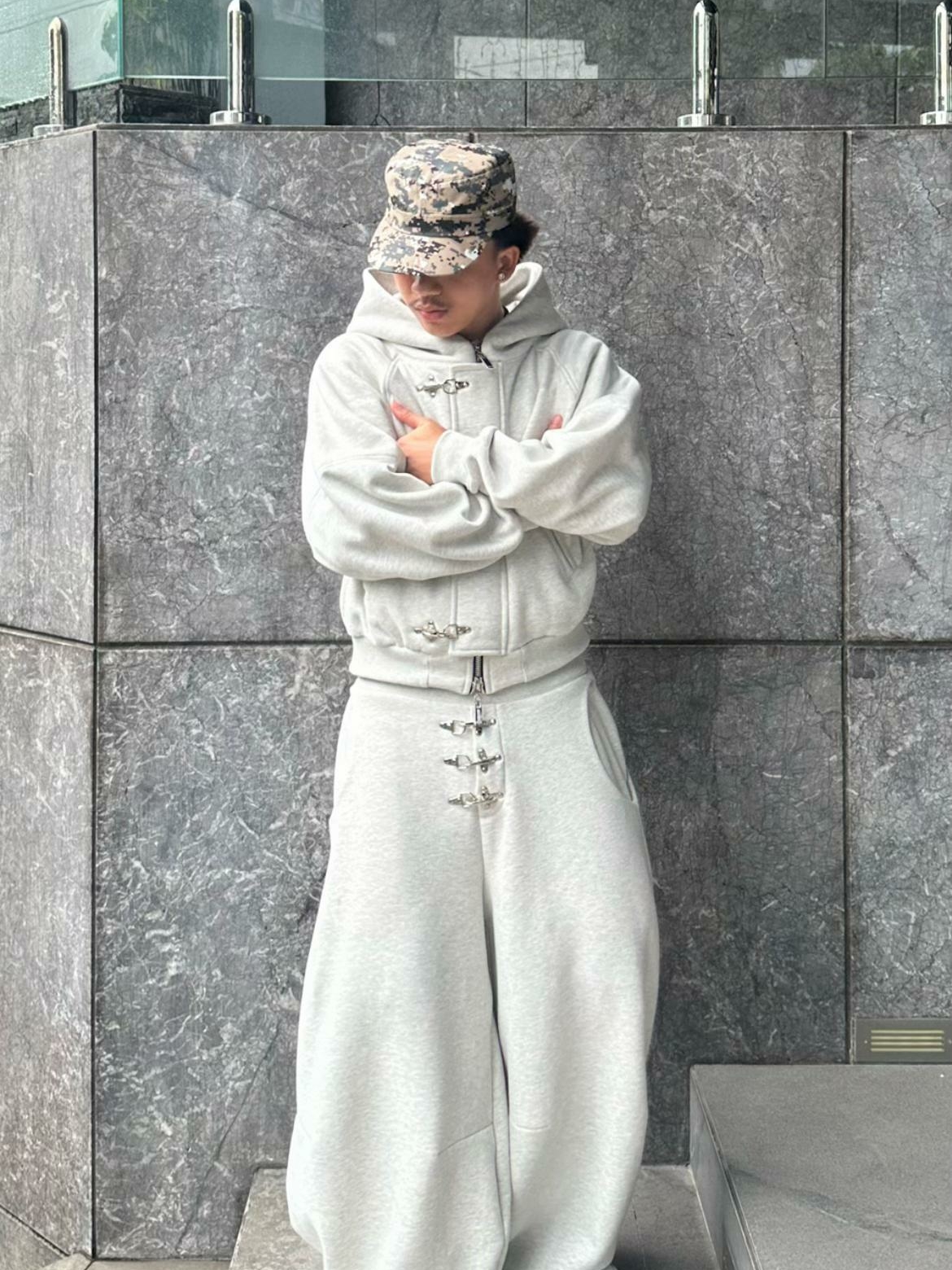Y2k Retro Punk Gothic Gold Airplane Button Tracksuit