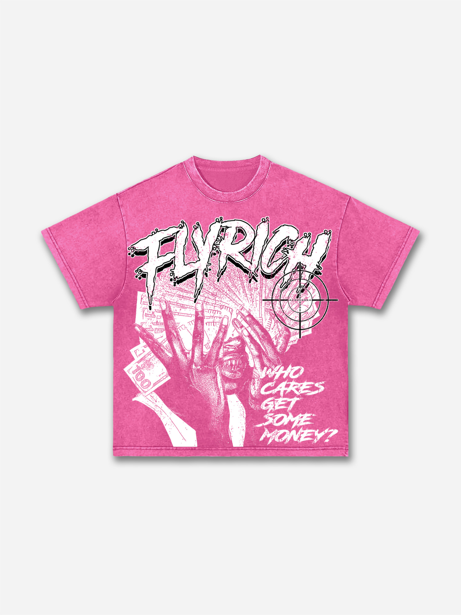 Fly Rich Get Some Money Print Acid Wash T-shirt | HellxCity 