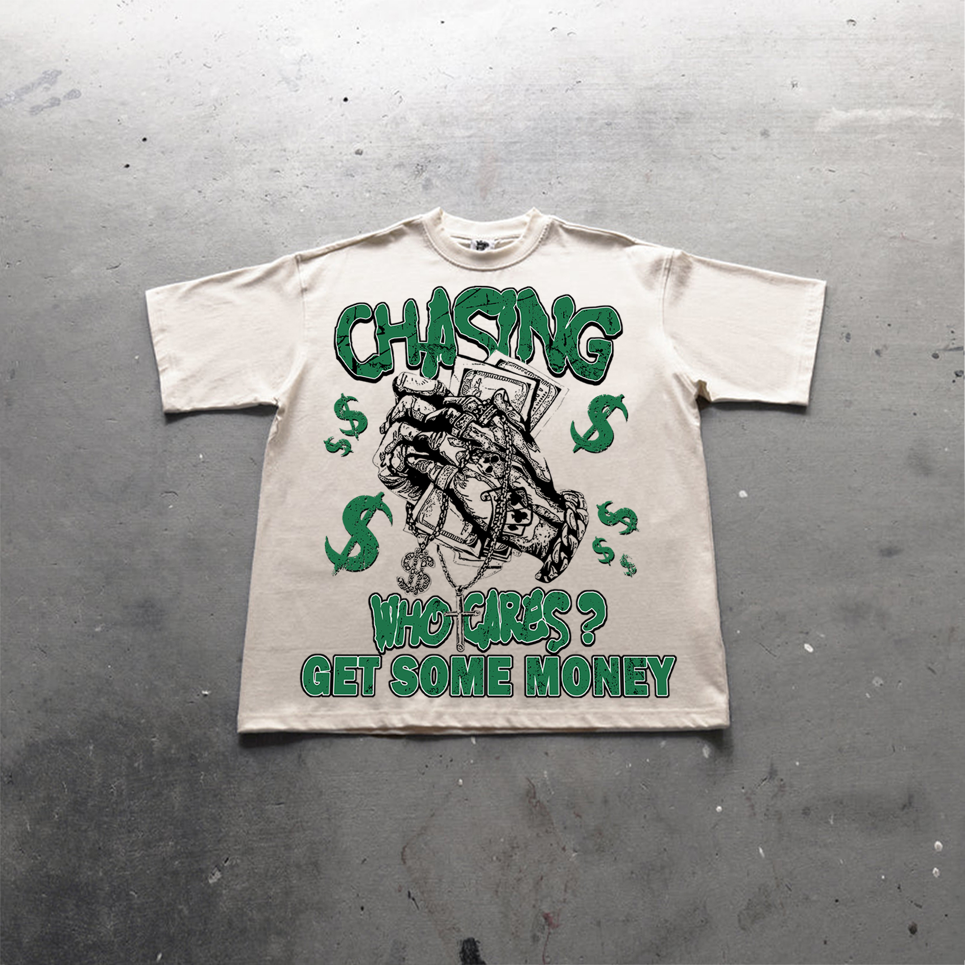 Hellxcity Vintage Chasing Money Graphic Print Cotton T-Shirt | HellxCity 