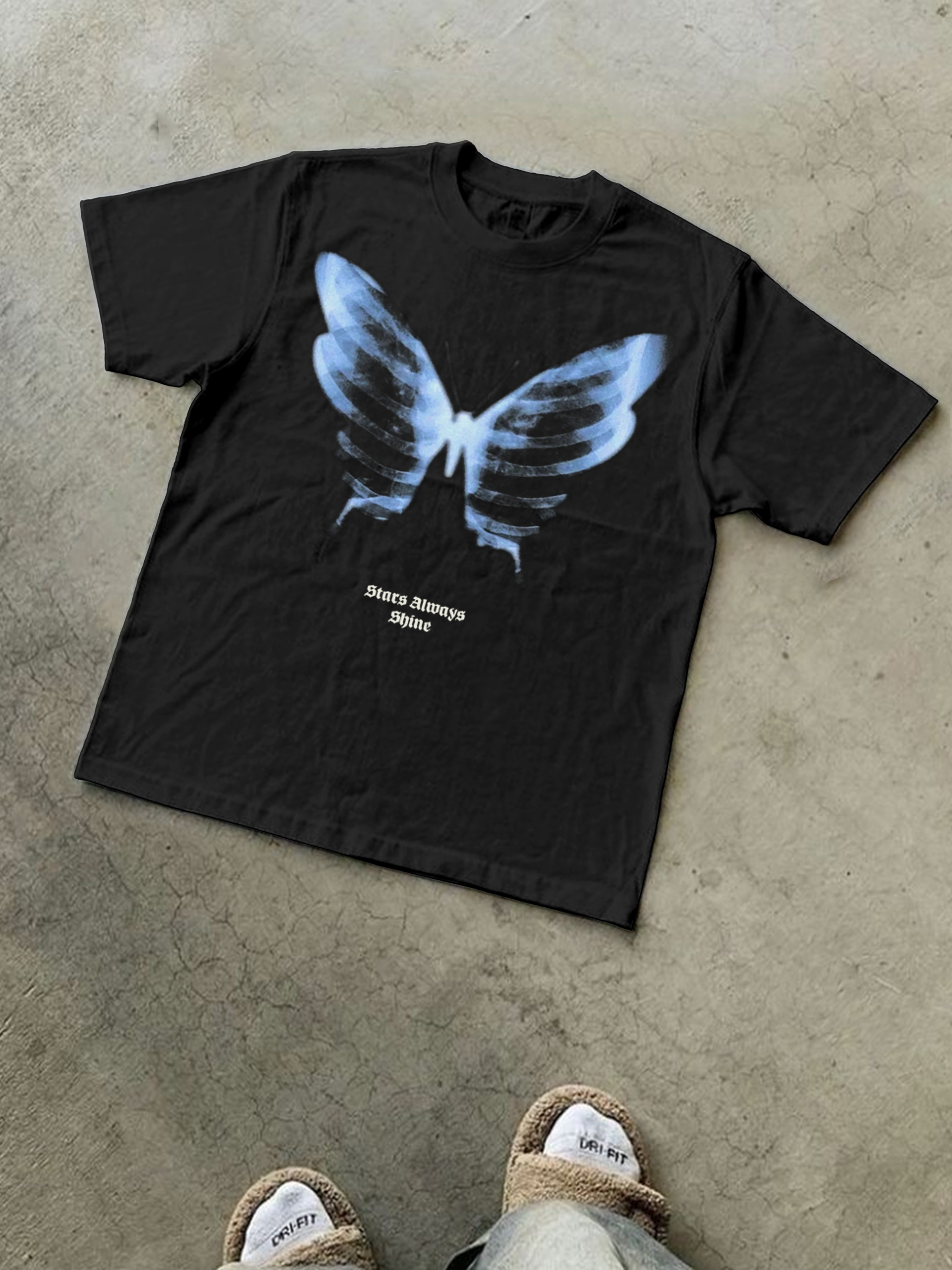Hellxcity Cotton Shadow Skeleton Butterfly Short-Sleeved T-Shirt | HellxCity 