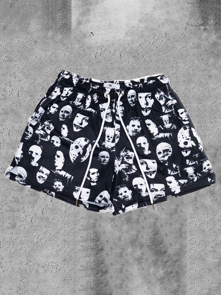 Men's Hip Hop Horror Face Street Print Fashion Street Shorts | HellxCity 