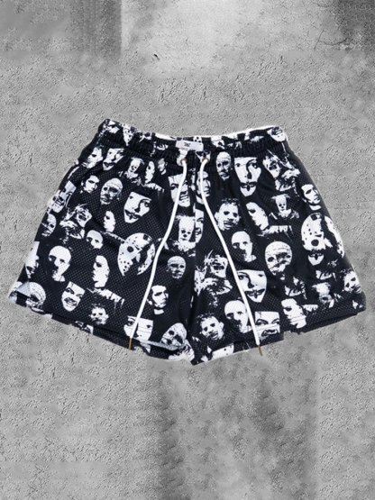 Men's Hip Hop Horror Face Street Print Fashion Street Shorts | HellxCity 