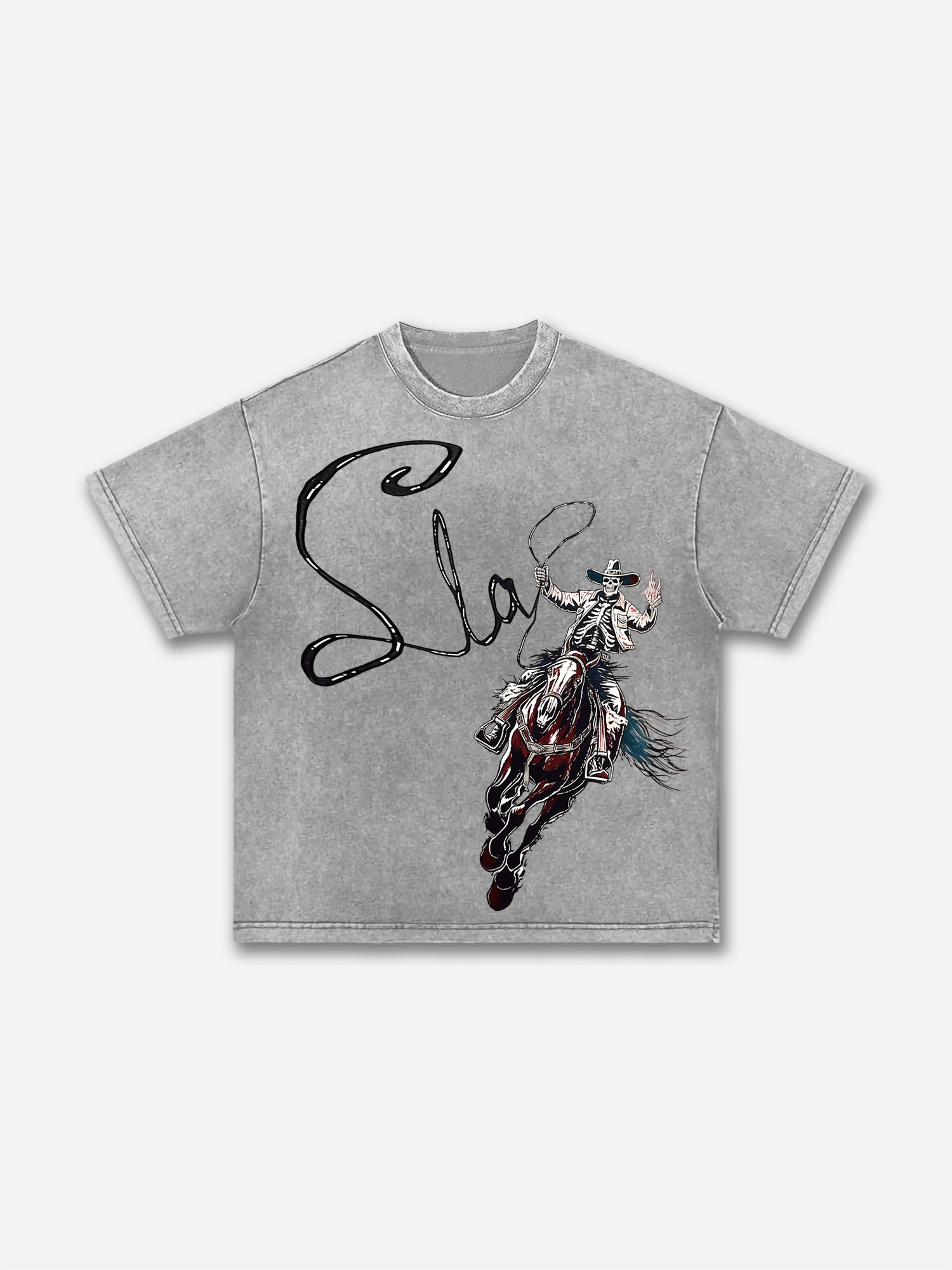 Skeleton Cowboy Acid Wash T-shirt | HellxCity 