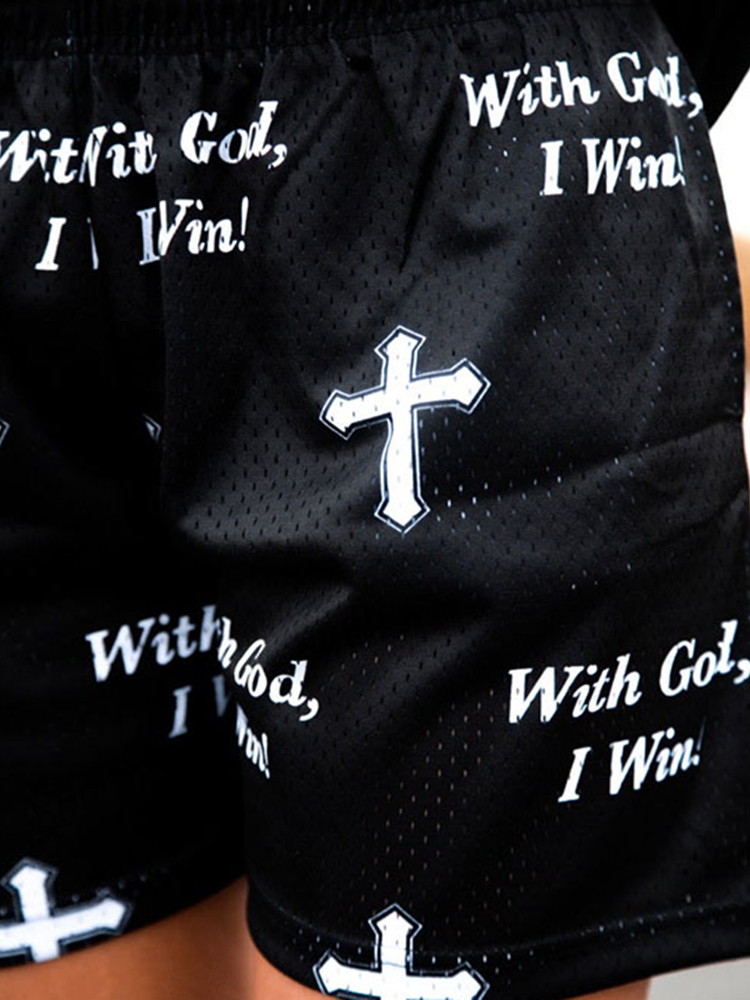 Hellxcity "With God,I Win" Mesh Street Shorts | HELLXCITY 