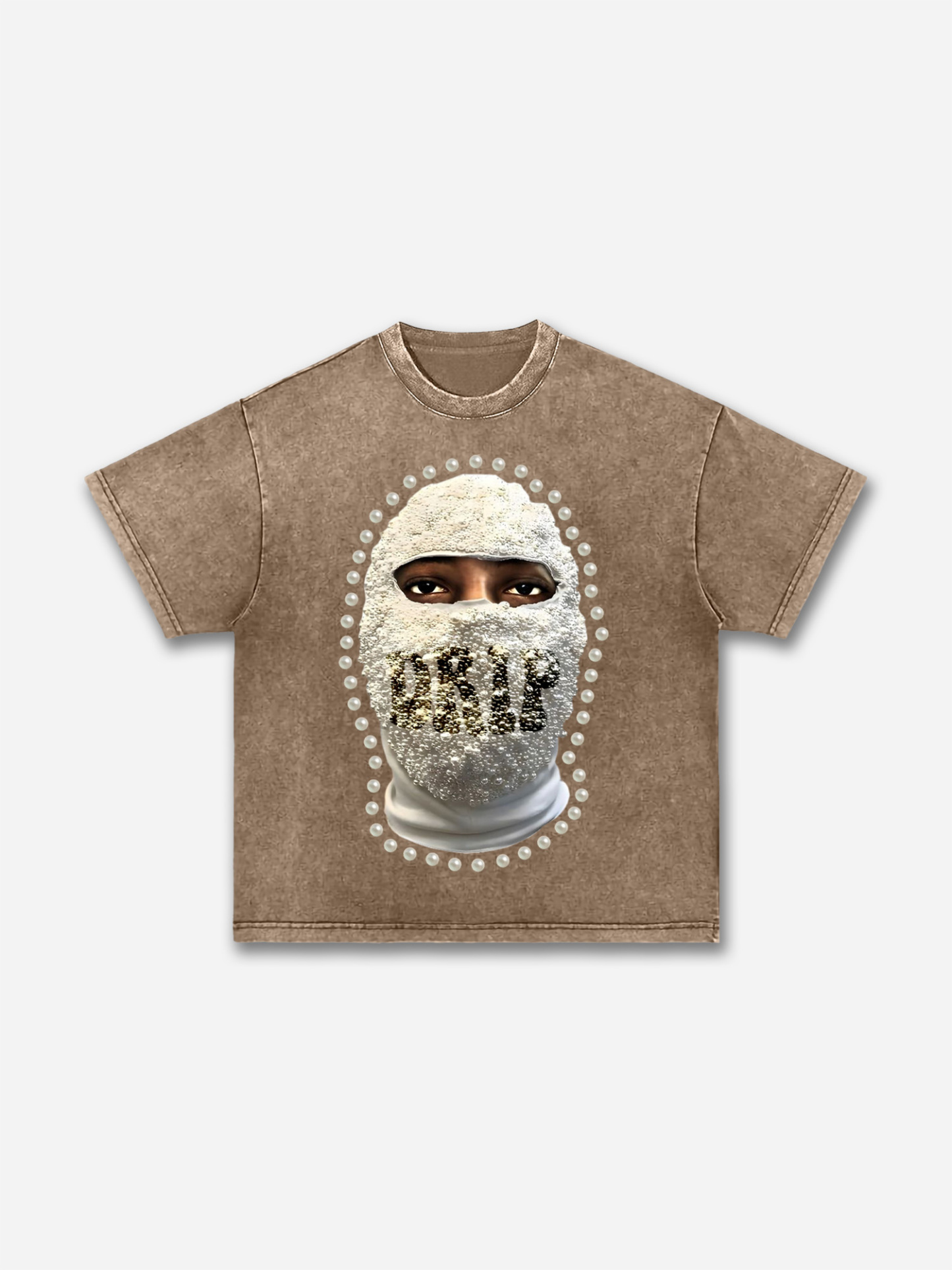 'drip' Street Gang Pearl Mask Graphic Acid Wash T-shirt | HellxCity 
