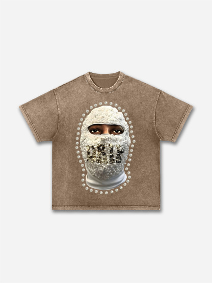 'drip' Street Gang Pearl Mask Graphic Acid Wash T-shirt | HellxCity 