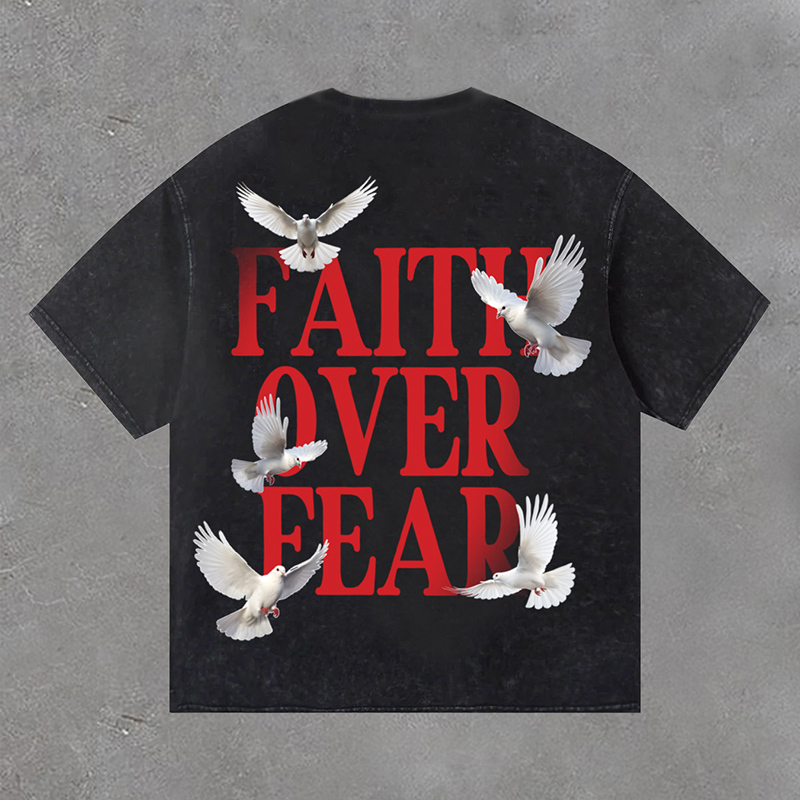 Hellxcity Washed Faith Over Fear Print Short Sleeve T-Shirt | HellxCity 
