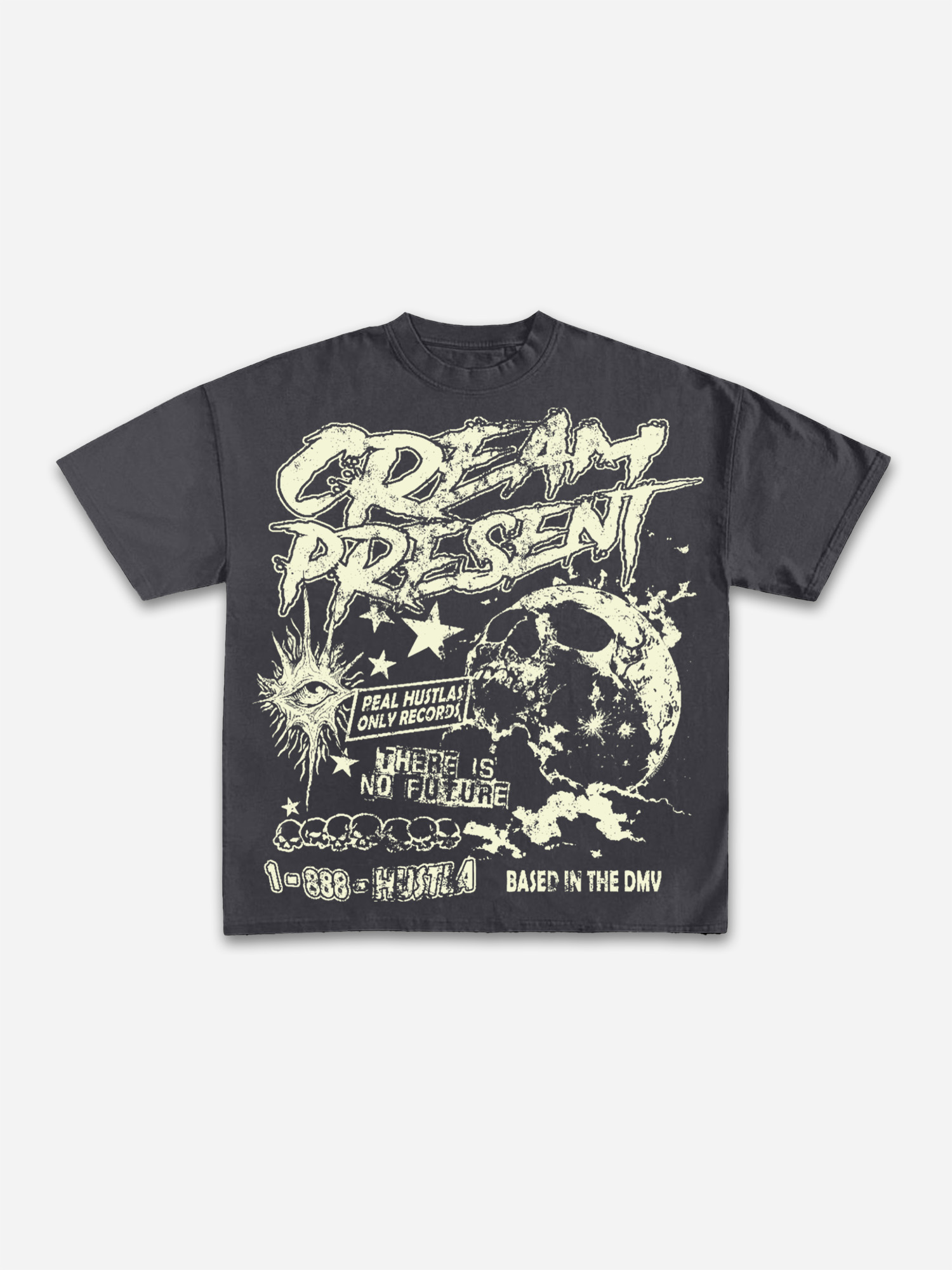 Cream Present Aged Vintage Dark Skull Graphic Cotton T-shirt | HellxCity 