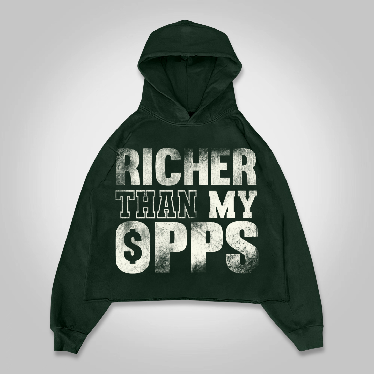 Hellxcity Richer Than My Opps Graphics Cropped Hoodie | HELLXCITY 