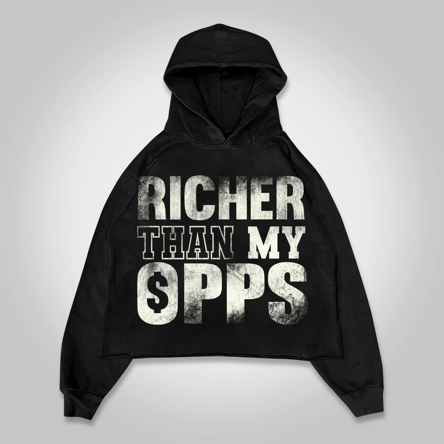 Hellxcity Richer Than My Opps Graphics Cropped Hoodie | HELLXCITY 