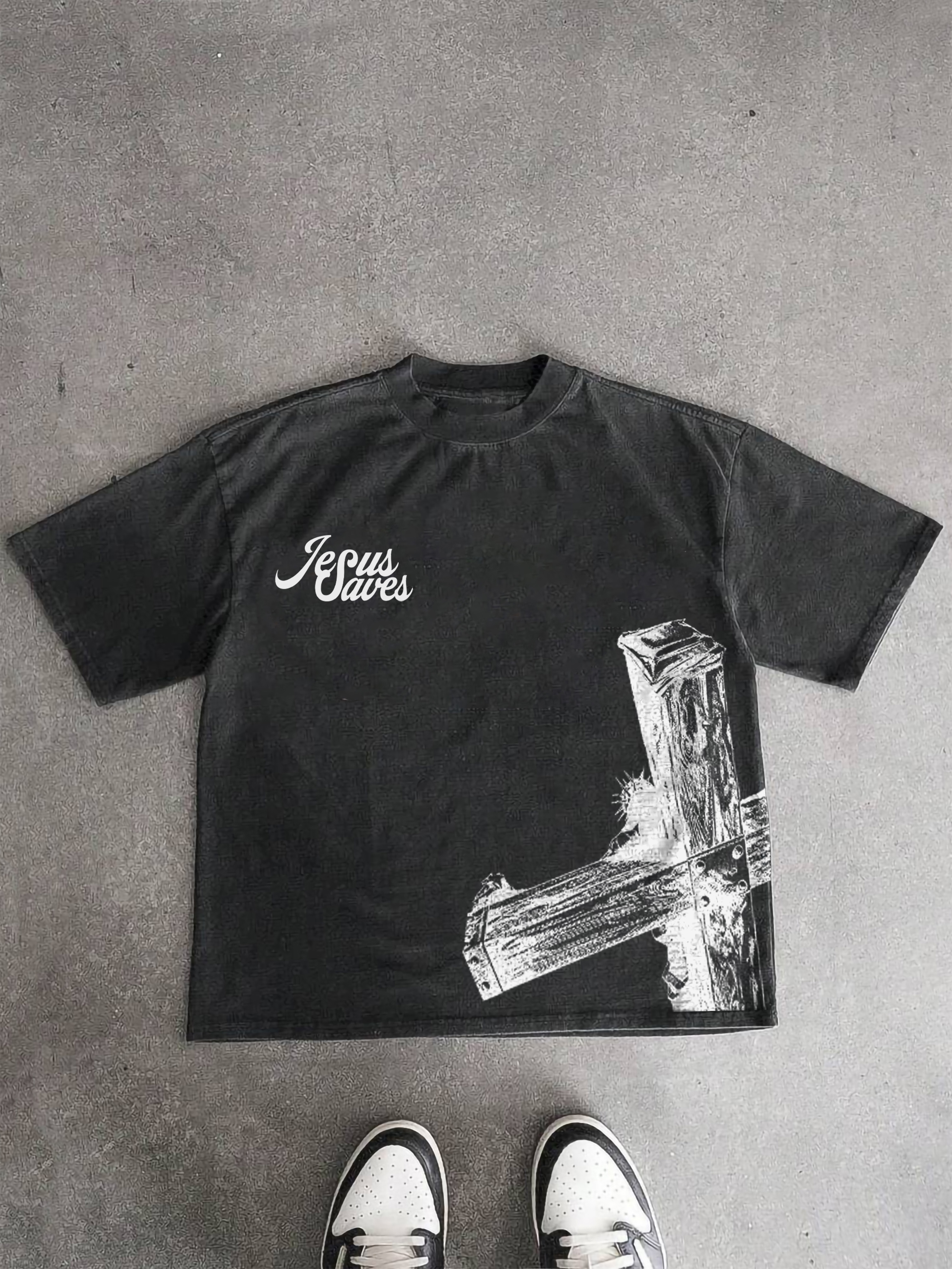 Hellxcity Casual Jesus Saves Graphic Washed T-Shirt | HellxCity 