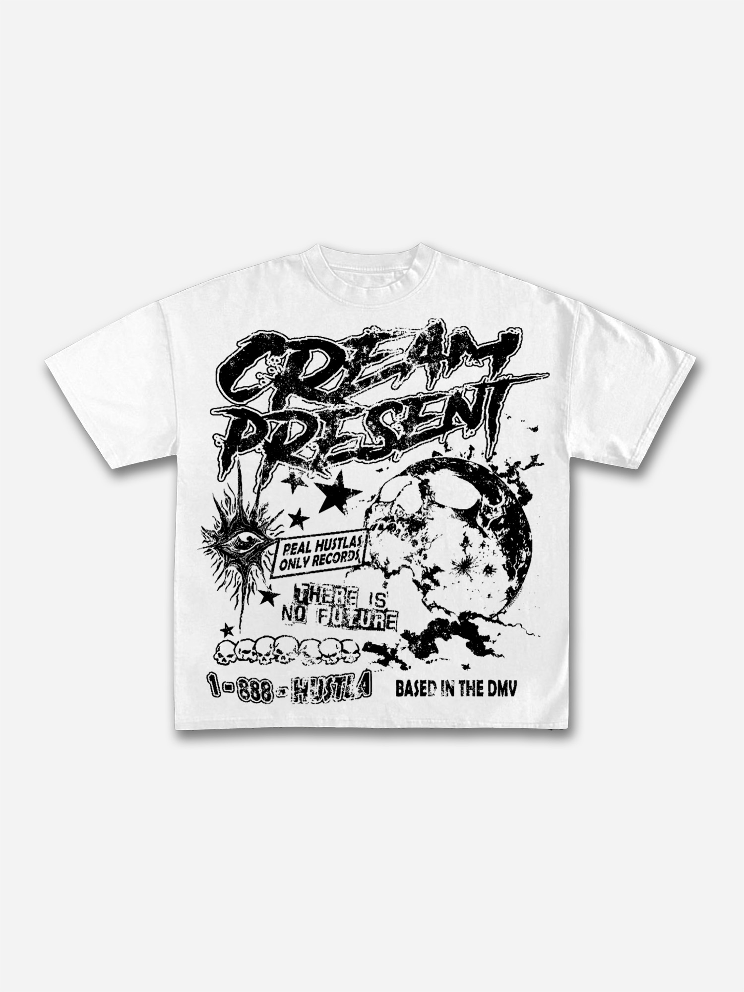 Cream Present Aged Vintage Dark Skull Graphic Cotton T-shirt | HellxCity 