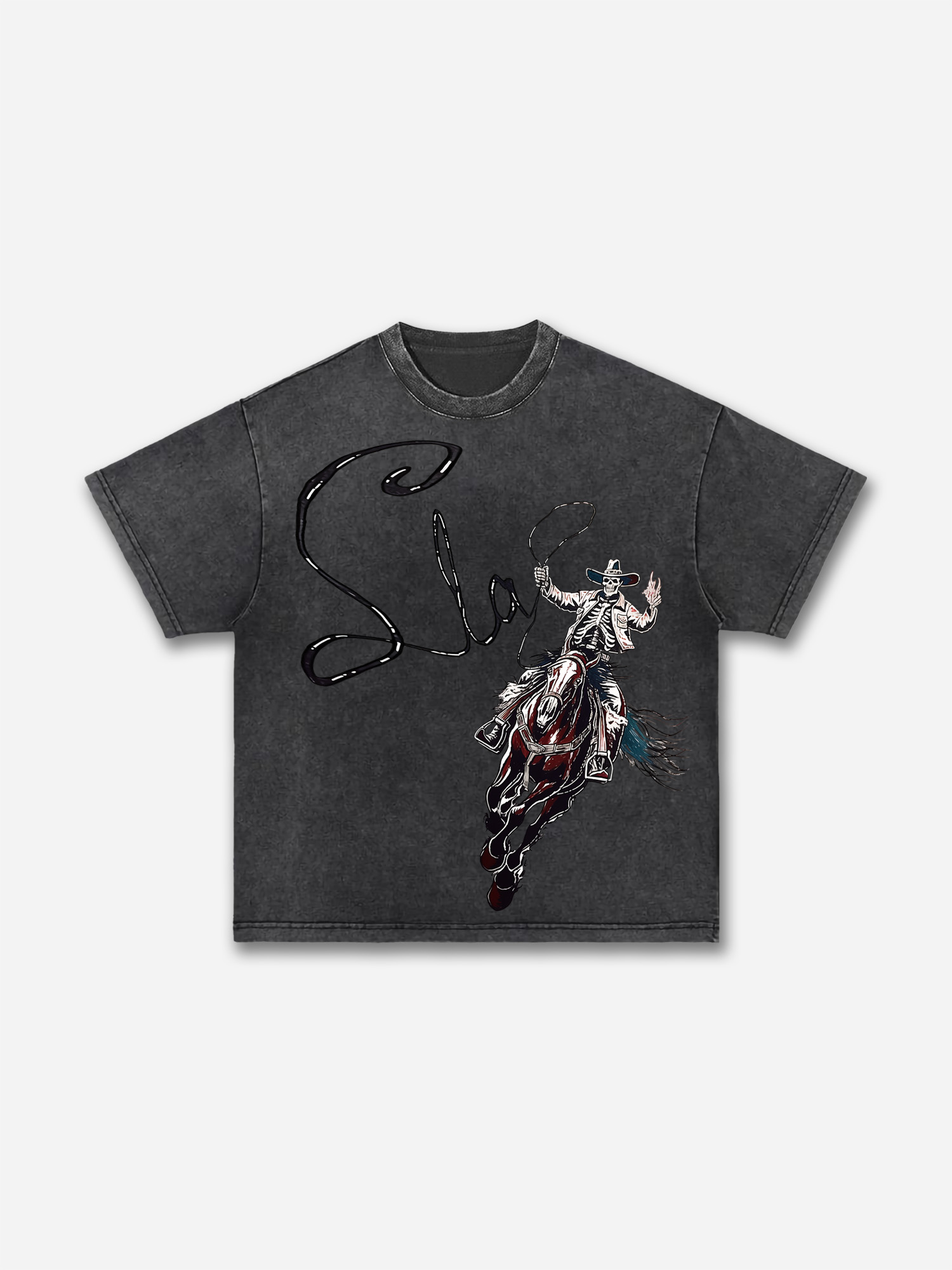 Skeleton Cowboy Acid Wash T-shirt | HellxCity 