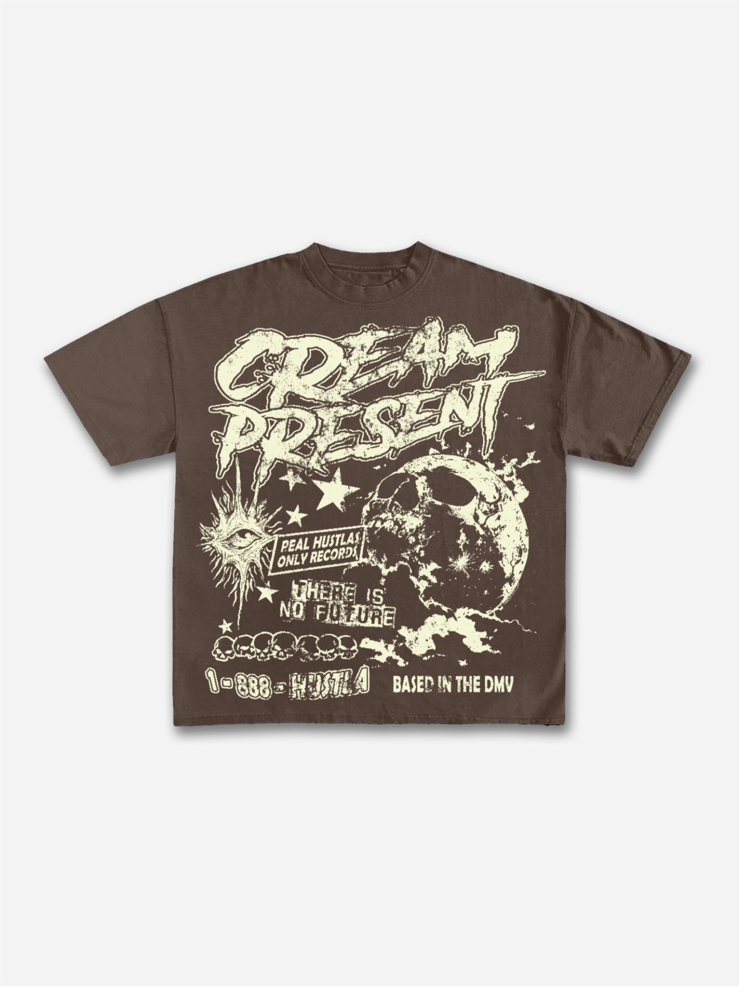 Cream Present Aged Vintage Dark Skull Graphic Cotton T-shirt | HellxCity 