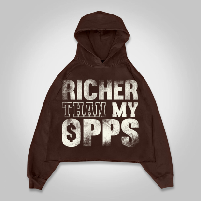 Hellxcity Richer Than My Opps Graphics Cropped Hoodie | HELLXCITY 