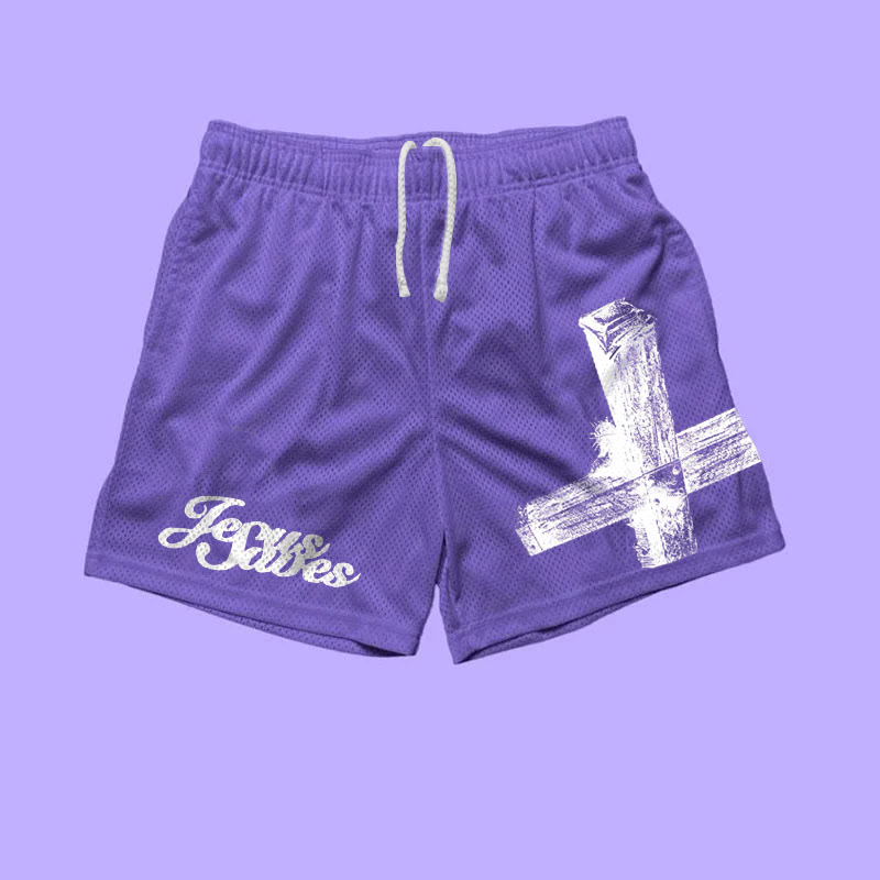 Men's Jesus Saves Print Mesh Shorts | HellxCity 