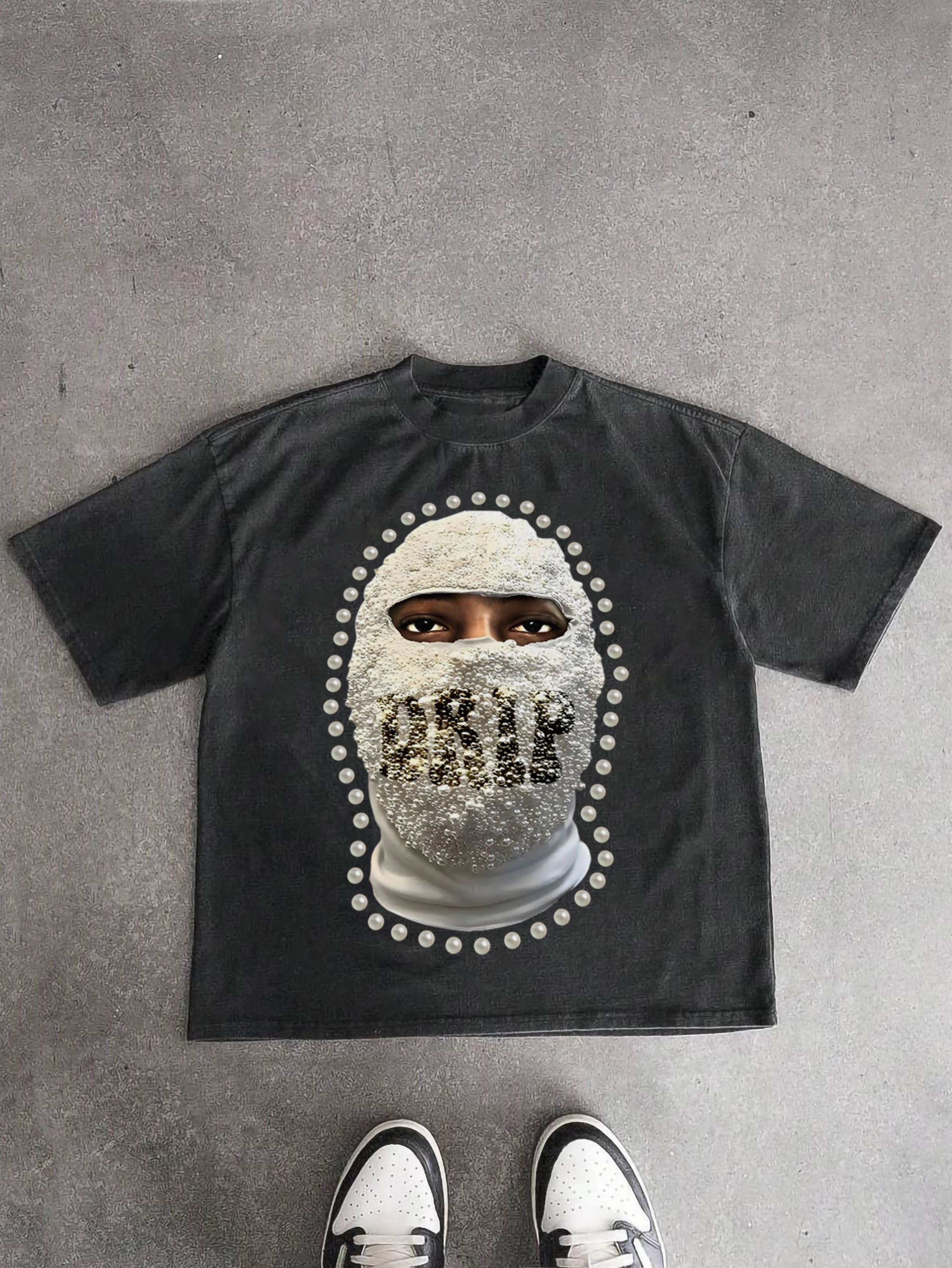 'drip' Street Gang Pearl Mask Graphic Acid Wash T-shirt | HellxCity 