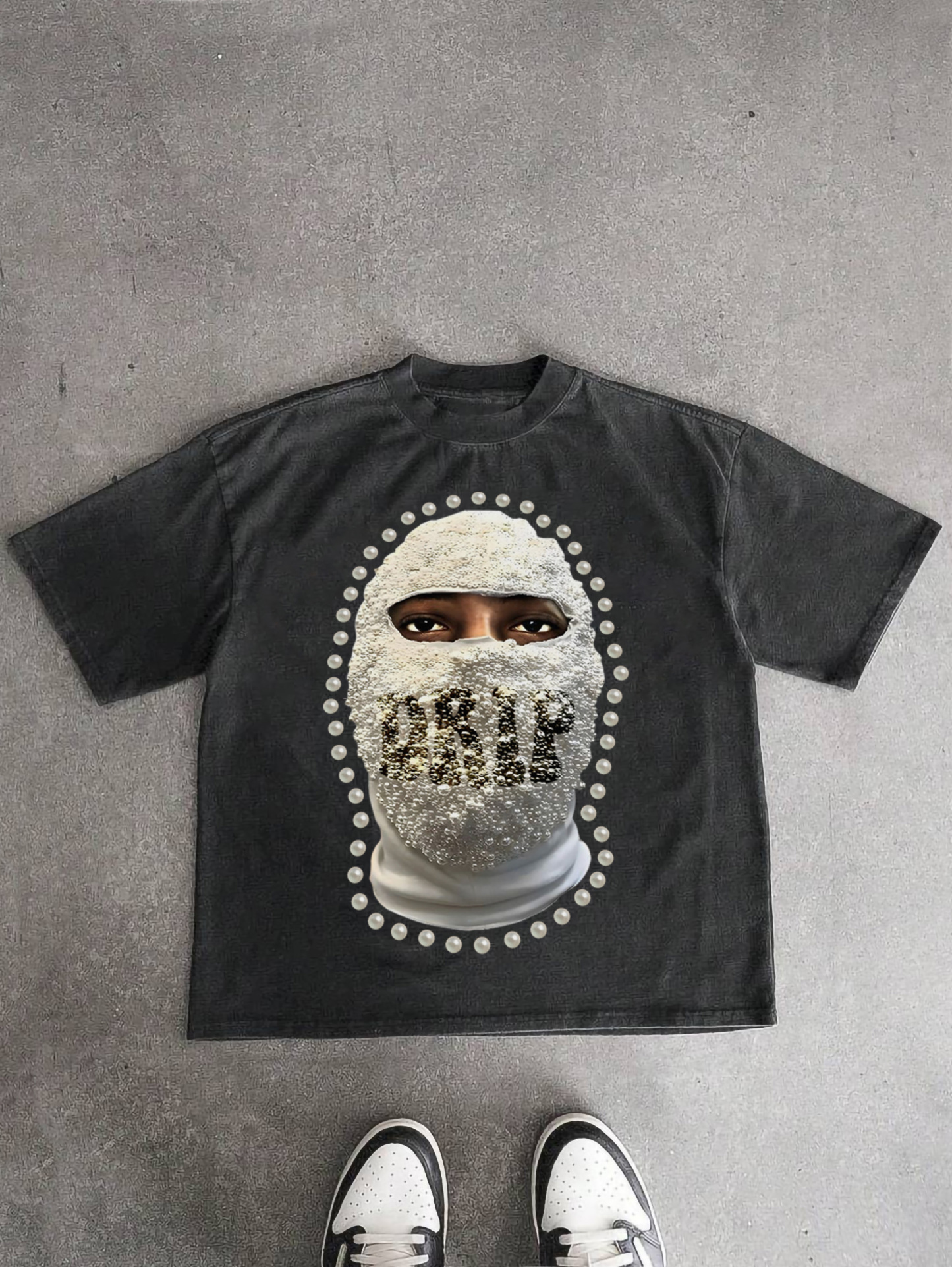 'drip' Street Gang Pearl Mask Graphic Acid Wash T-shirt | HellxCity 