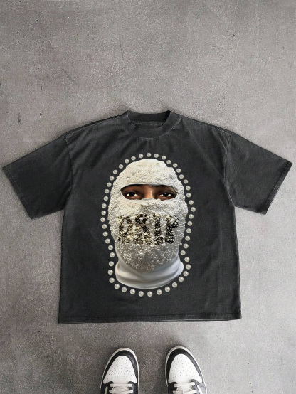 'drip' Street Gang Pearl Mask Graphic Acid Wash T-shirt | HellxCity 