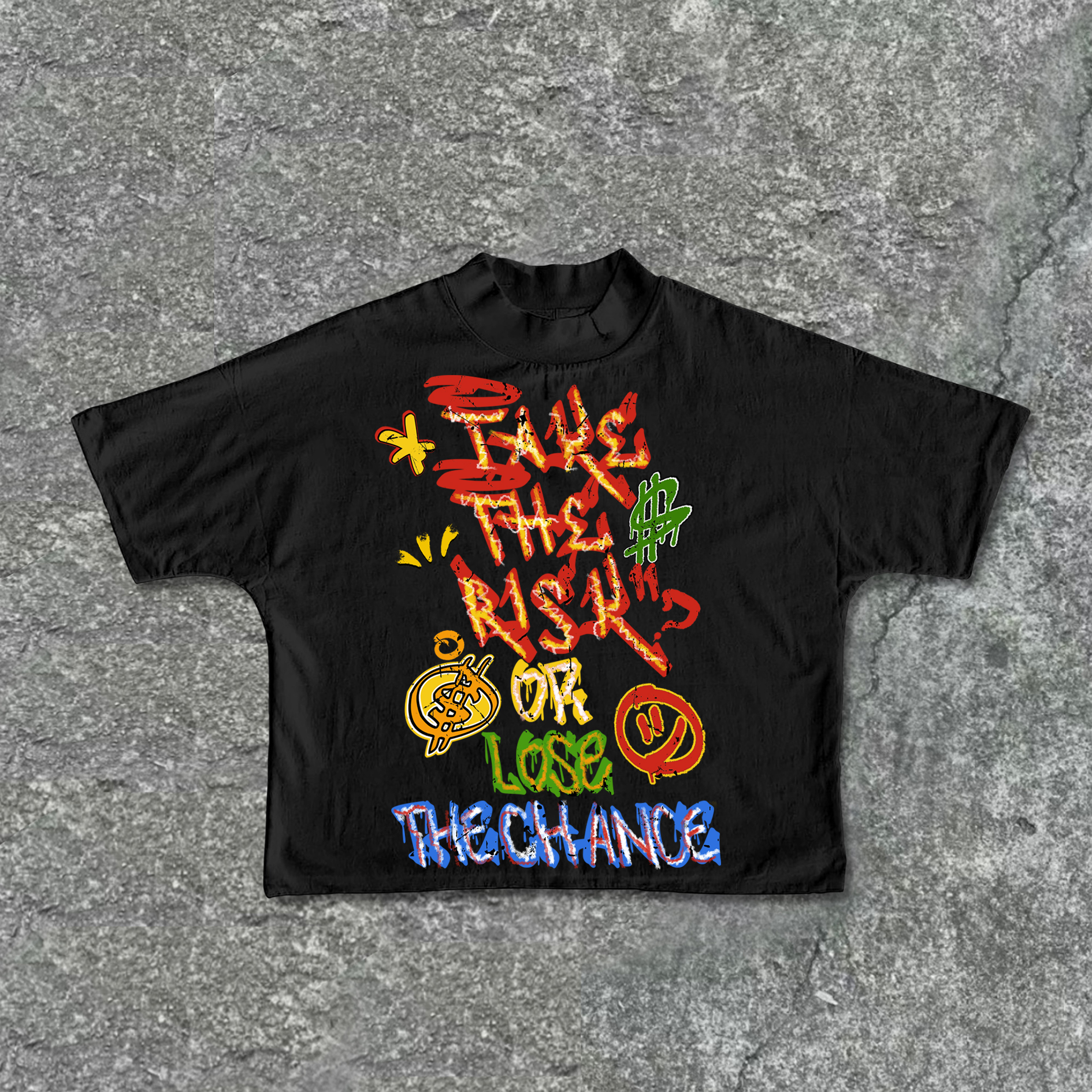 Hellxcity Vintage "Take The Risk" Or "Lose The Chance" Graphic Print Cropped T-Shirts | HellxCity 