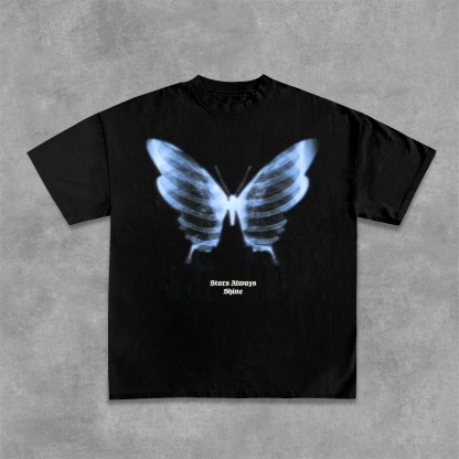 Hellxcity Cotton Shadow Skeleton Butterfly Short-Sleeved T-Shirt | HellxCity 