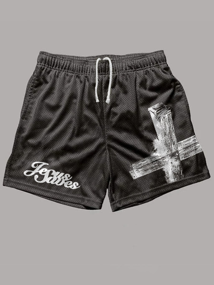 Men's Jesus Saves Print Mesh Shorts | HellxCity 