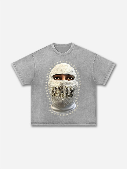 'drip' Street Gang Pearl Mask Graphic Acid Wash T-shirt | HellxCity 