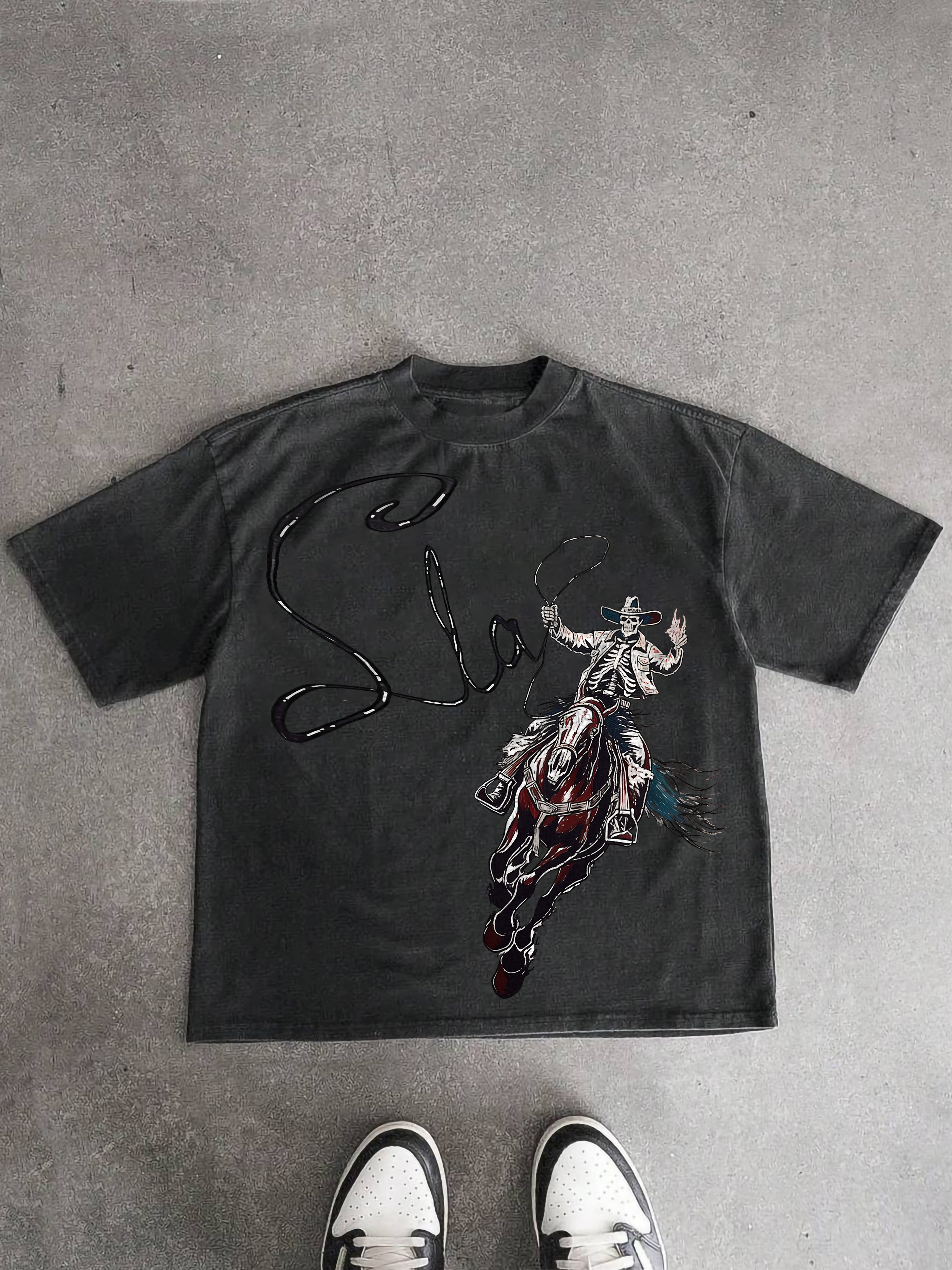 Skeleton Cowboy Acid Wash T-shirt | HellxCity 