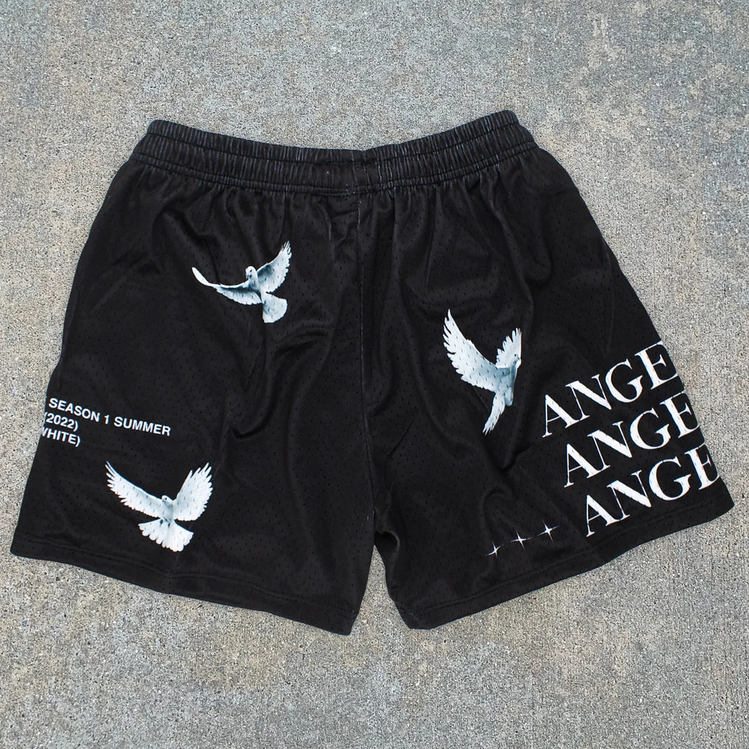 Men's Peace Dove Angel Faith Printed Casual Mesh Shorts | HellxCity 