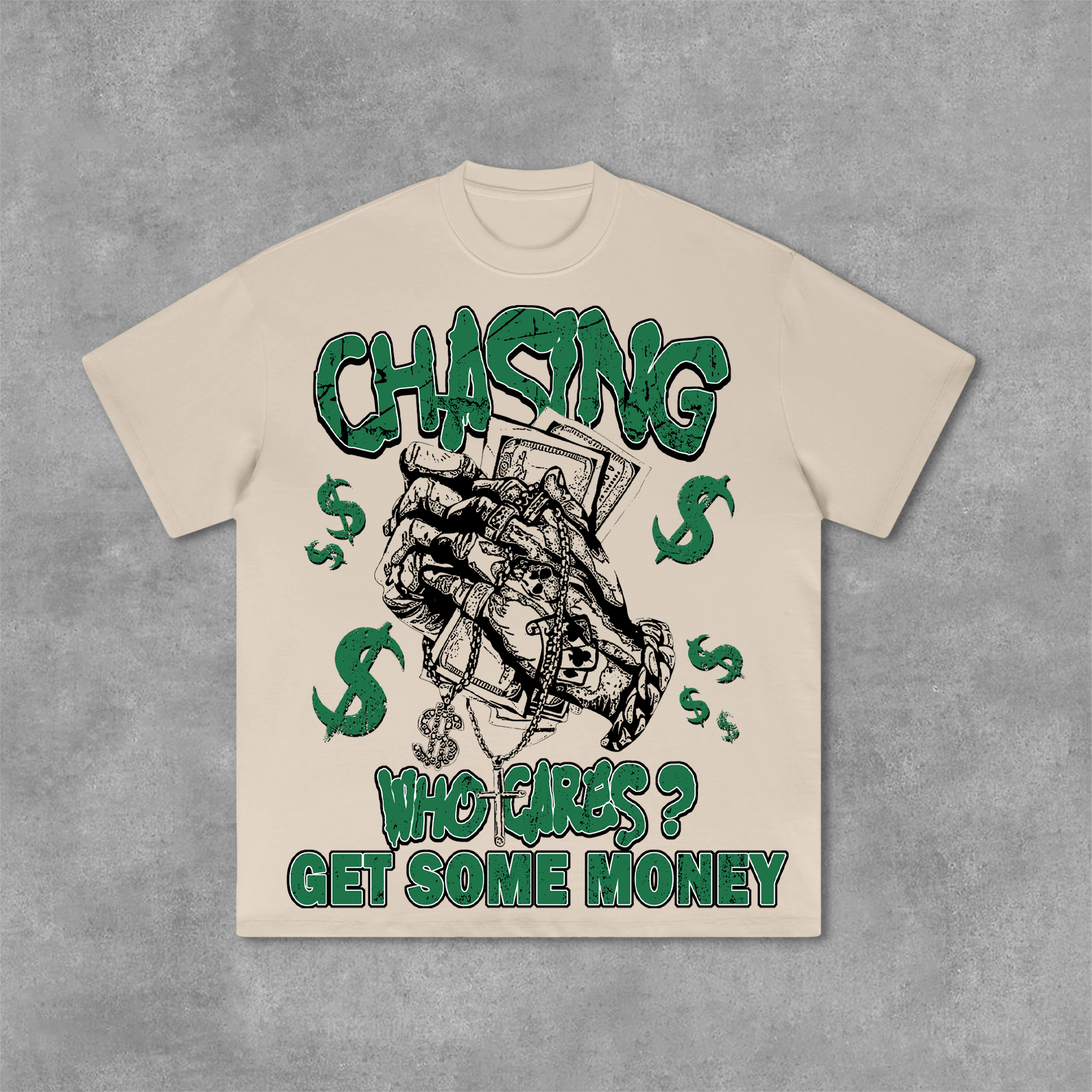 Hellxcity Vintage Chasing Money Graphic Print Cotton T-Shirt | HellxCity 