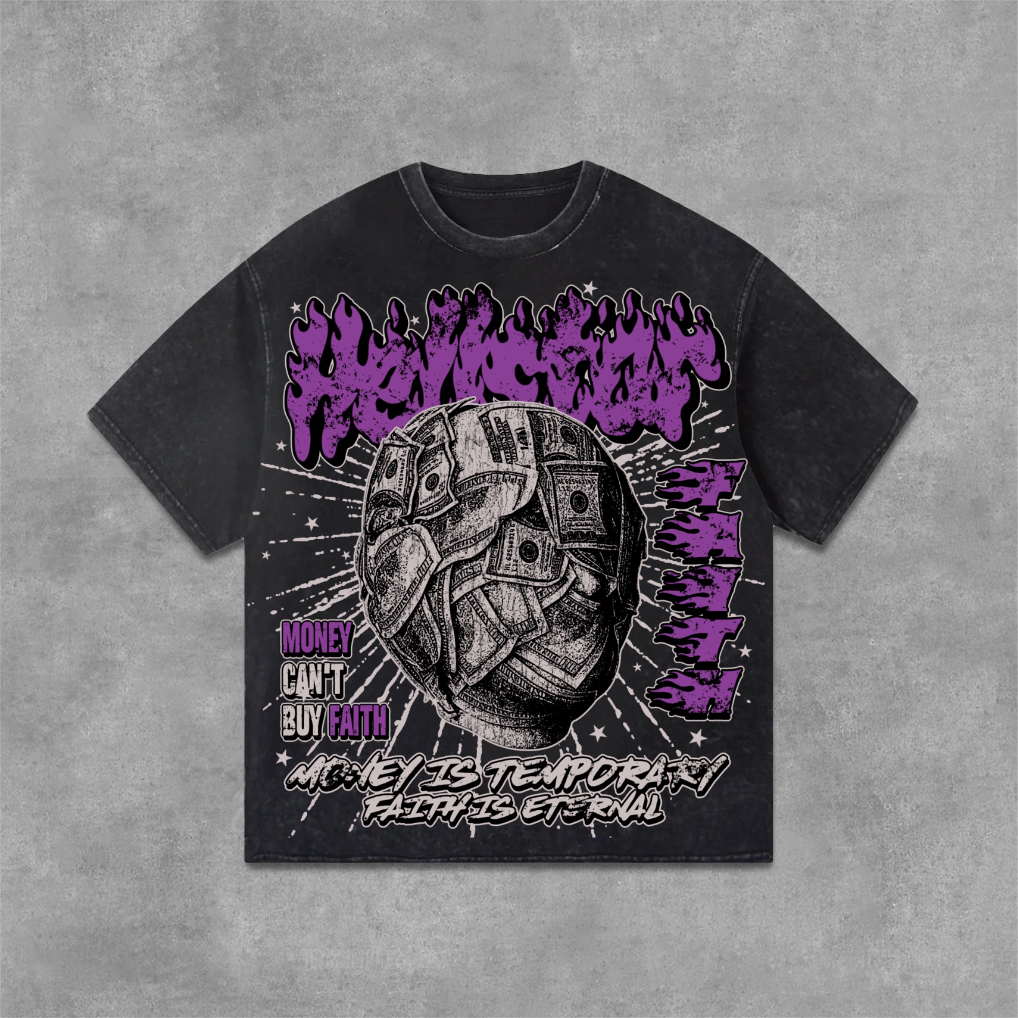 Hellxcity Don't Let Money Blind Your Faith. Old-Fashioned Washed T-Shirt | HellxCity 