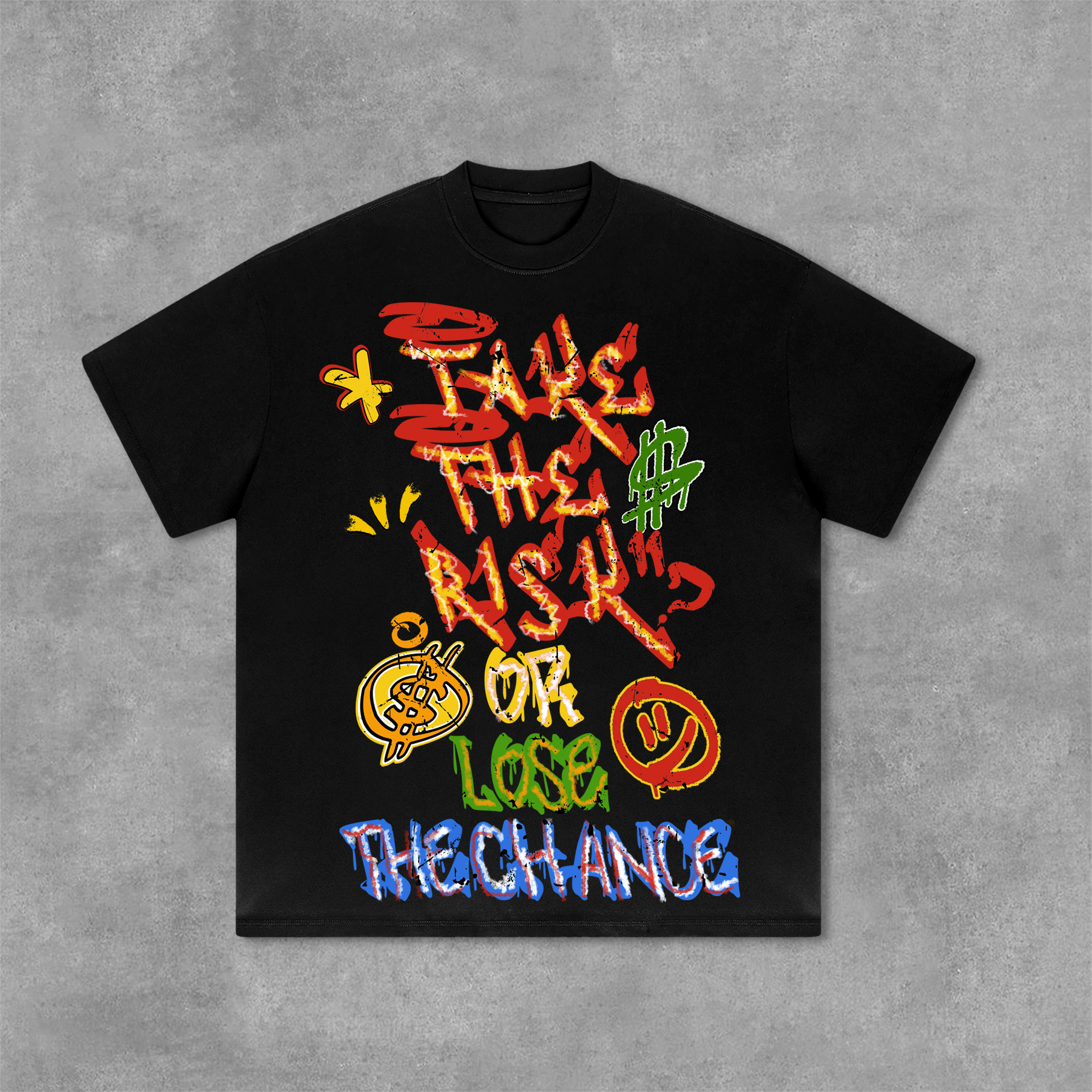 Hellxcity Vintage "Take The Risk" Or "Lose The Chance" Graphic Print Cotton T-Shirt | HellxCity 