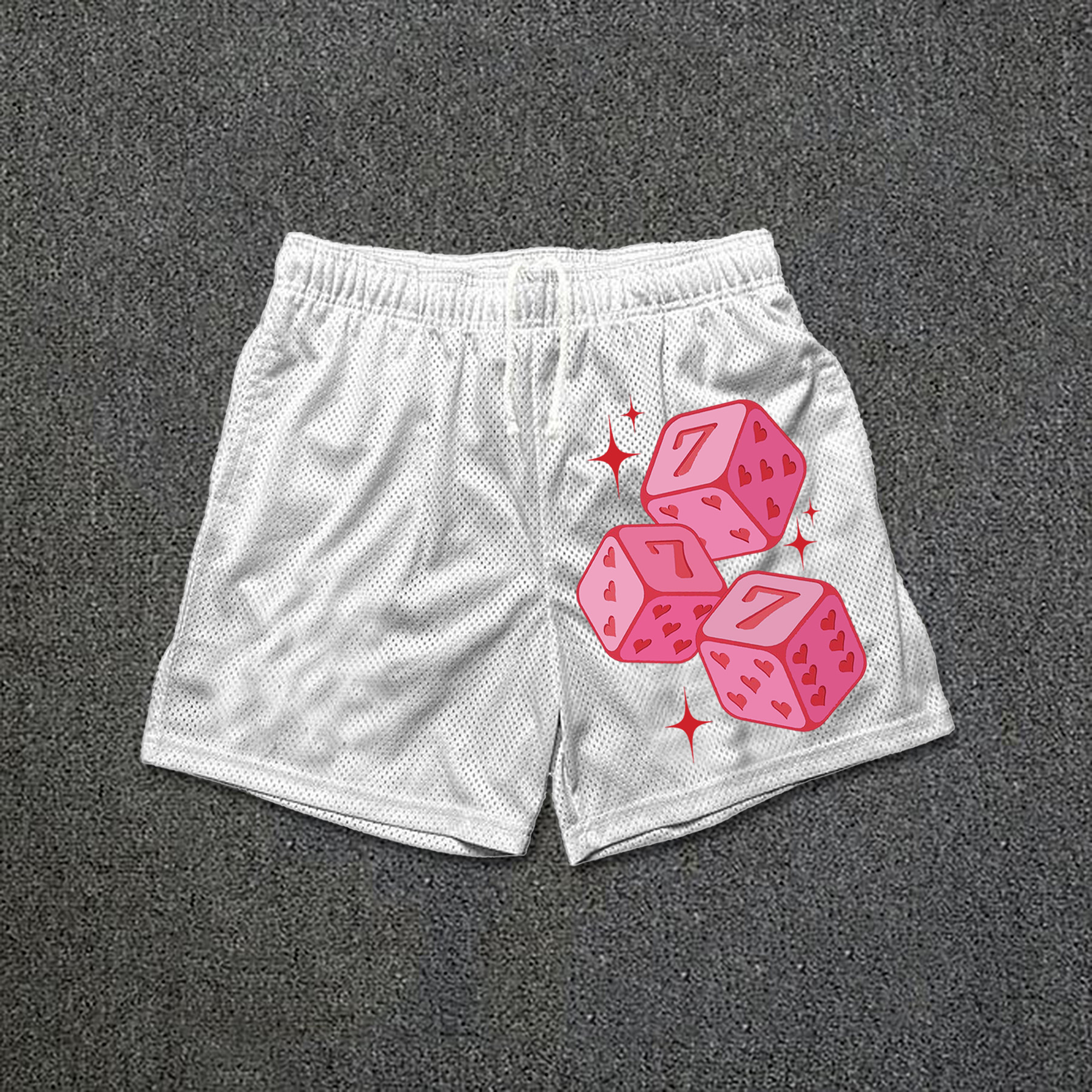 Hellxcity Pink 777 Fun Dice Graphic Print Basketball Mesh Shorts | HELLXCITY 