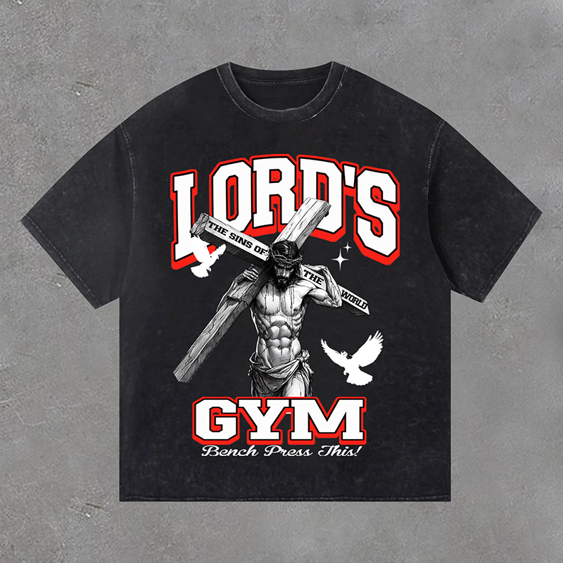 Hellxcity Lord's Gym Print Washed Retro T-Shirt | HellxCity 
