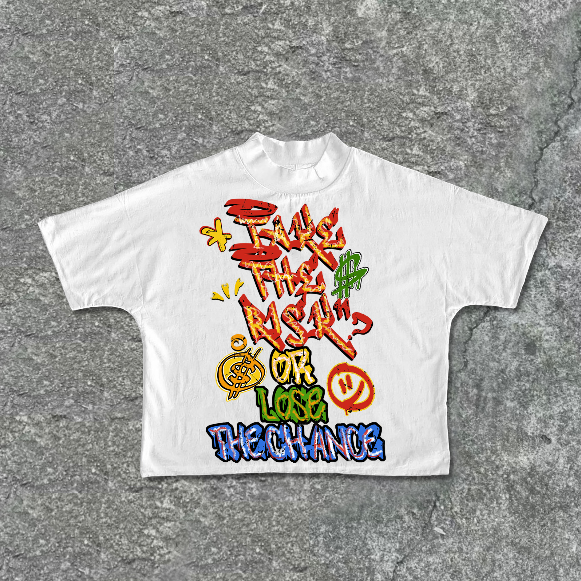 Hellxcity Vintage "Take The Risk" Or "Lose The Chance" Graphic Print Cropped T-Shirts | HellxCity 