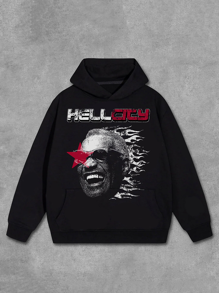 Hellxcity Hellcity - Flame Player Graphics Pocket Hoodie | HellxCity 