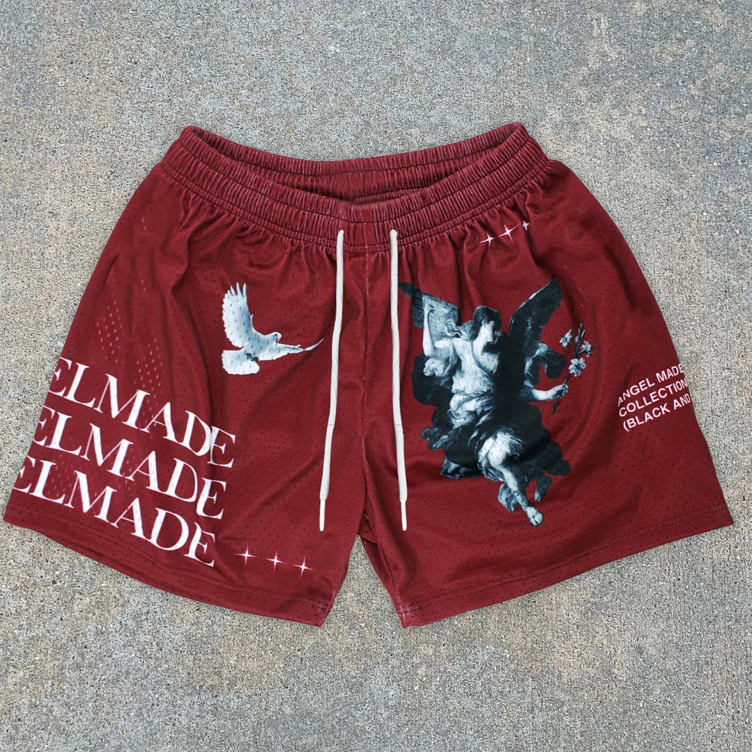 Men's Peace Dove Angel Faith Printed Casual Mesh Shorts | HellxCity 