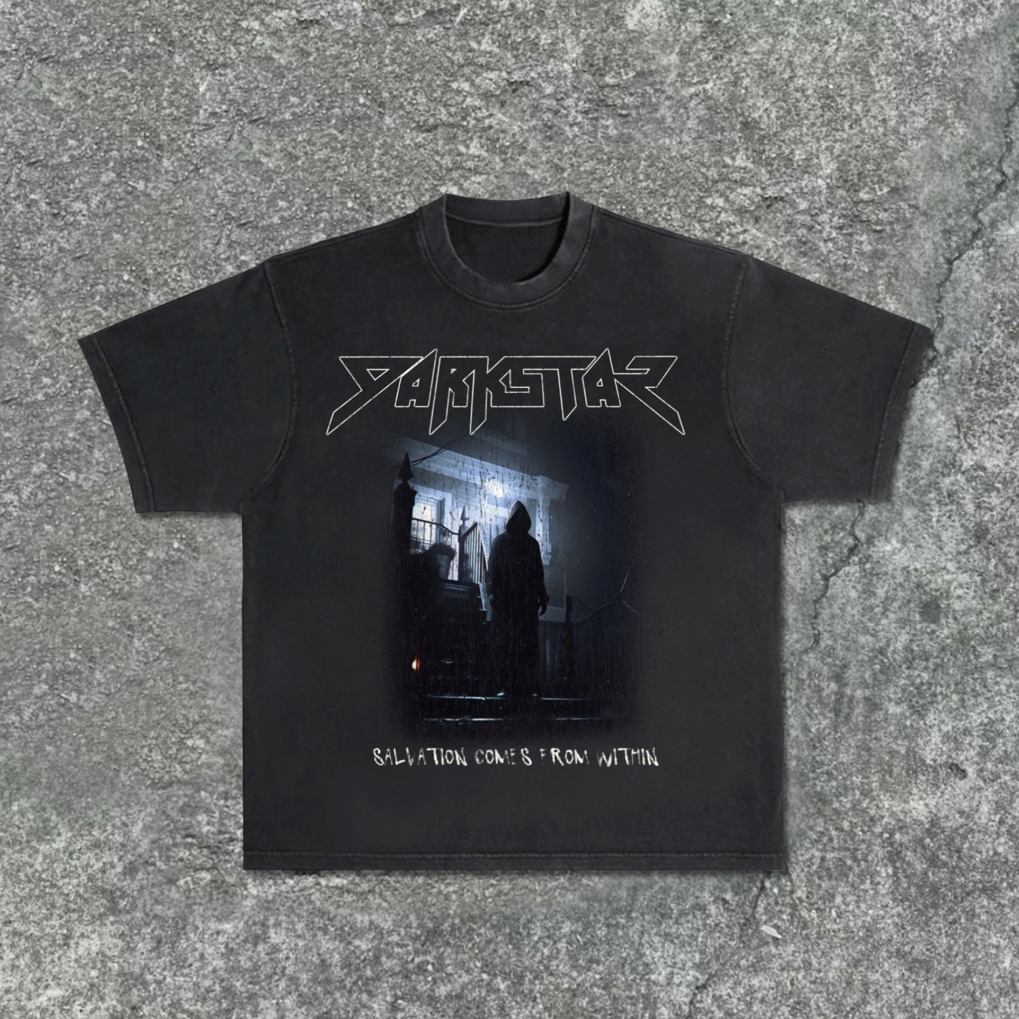 Hellxcity Darkstar-Retro Old Graphic Printing Washed T-Shirt | HellxCity 