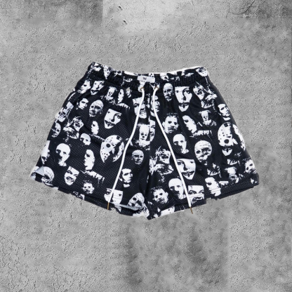 Men's Hip Hop Horror Face Street Print Fashion Street Shorts | HellxCity 
