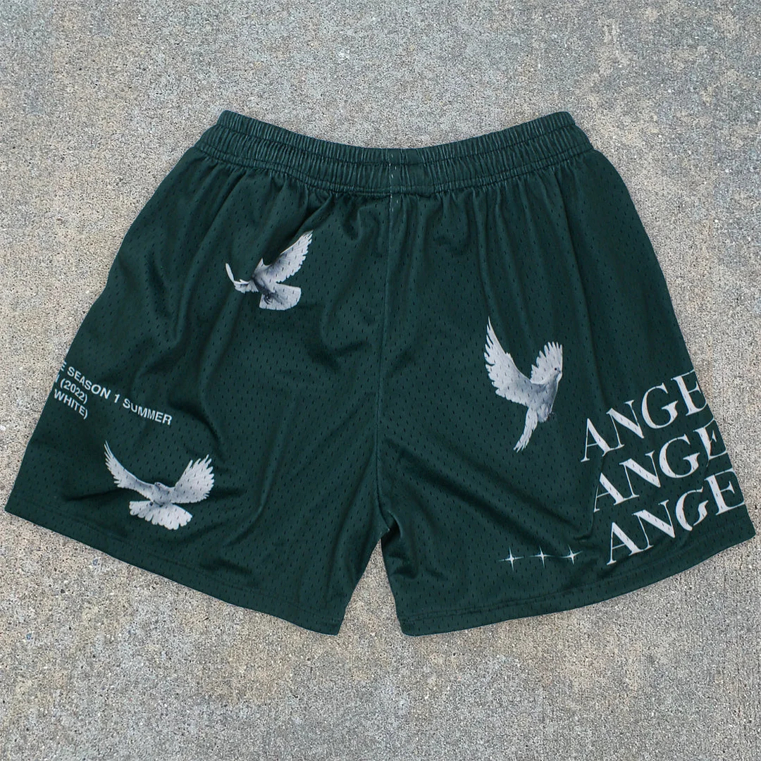 Men's Peace Dove Angel Faith Printed Casual Mesh Shorts | HellxCity 